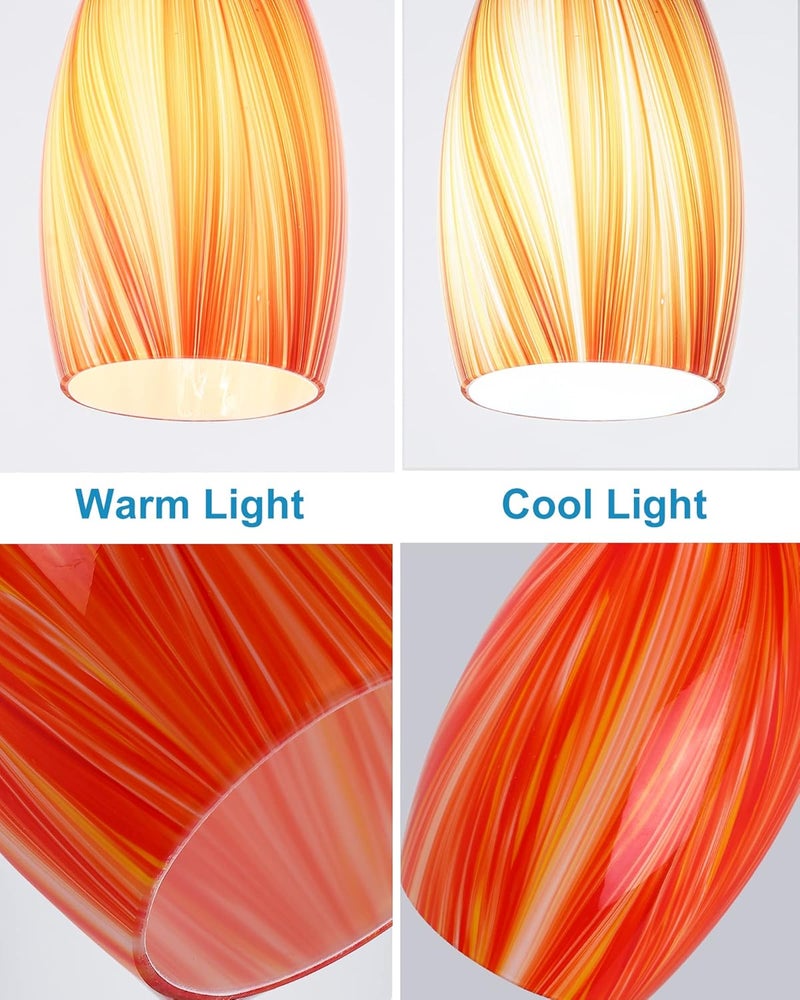 karyfine Oval Art Glass Lamp Shade Only Glass Light Cover Replacement for Kitchen Island replacement glass shades for Mini Pendant Ceiling Lights Chandelier Red and Orange - Image 4